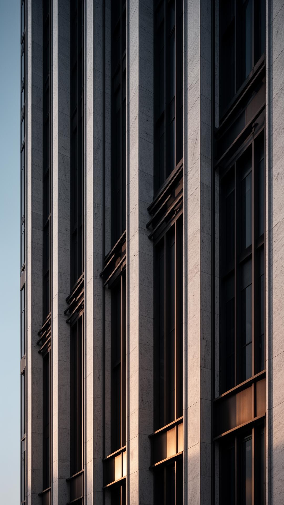 Moderne Bürohochhaus-Fassade aus Glas und Stein
